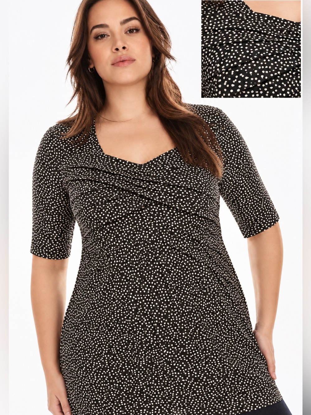 Jessica London 14/16 Pleated tunic black & white polka dots